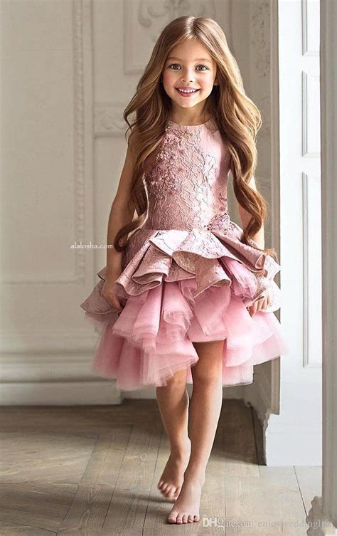 Rose Pink Lovely Cute Flower Girls Dresses Jewel Neck Sleeveless Lace