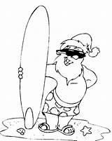 Santa Coloring Christmas Surfing Beach Claus Australian Summer Aussie Pages Australia Surfer Book Starfish Seashells Sandy Sports Tropical Cards Daniels sketch template