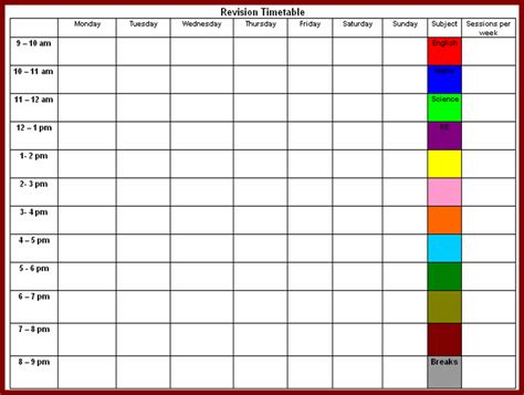 timetable templates  school  excel format