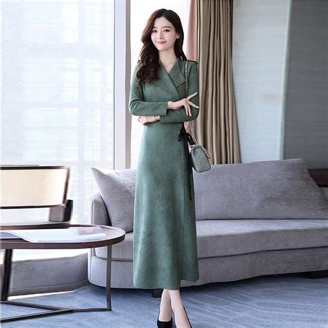New Brand Autumn Winter Long Dress Korea Style Long Sleeve Dresses Slim