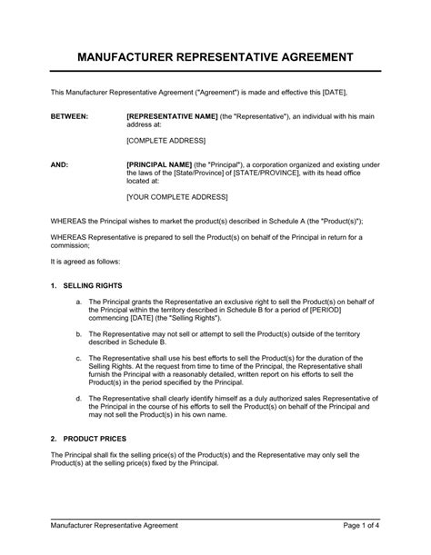 exclusive manufacturing agreement template