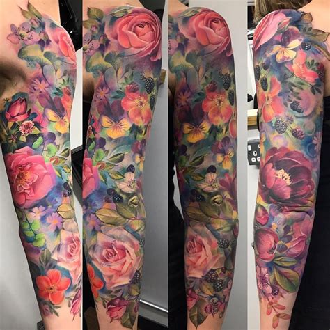 Color Flower Arm Sleeve Tattoo Viraltattoo