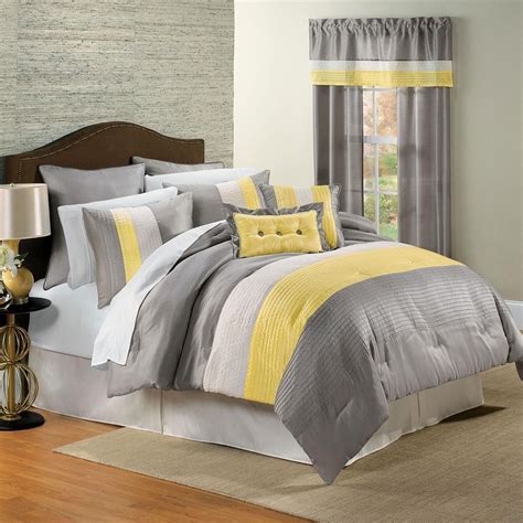 yellow  gray bedding     bedroom pop