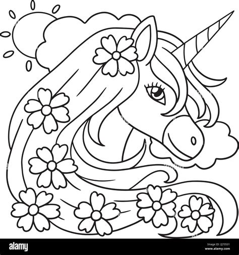 unicorn flower coloring page  kids stock vector image art alamy