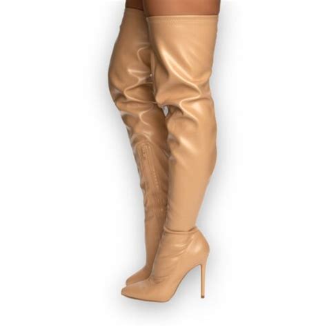 liliana gisele 7 nude size 8 vegan leather stretchy thigh high pointy