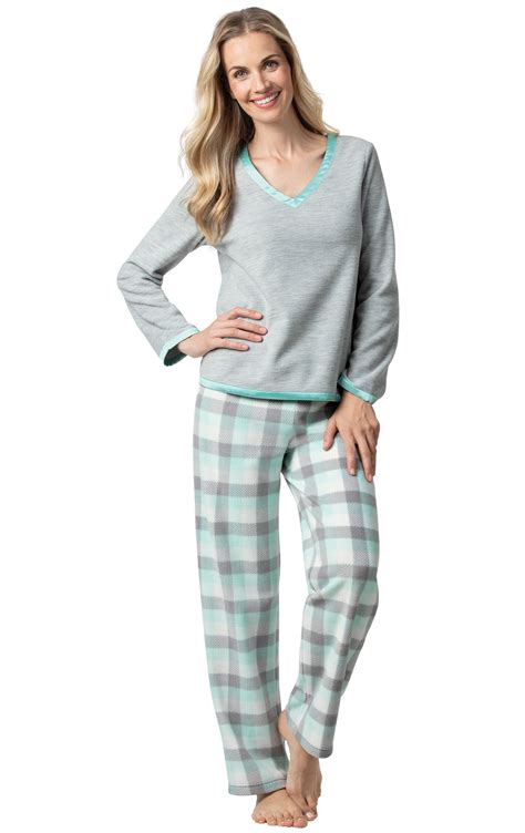 snuggle fleece plaid pajamas aqua  womens fleece pajamas pajamas