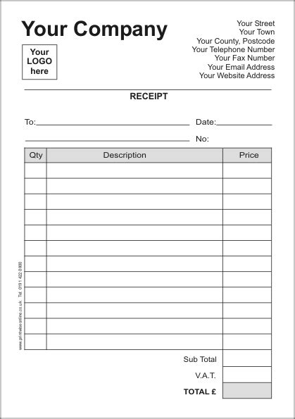 receipt book template printable receipt template