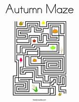 Coloring Maze Autumn Mazes Halloween Kids Solving Problem Twistynoodle sketch template