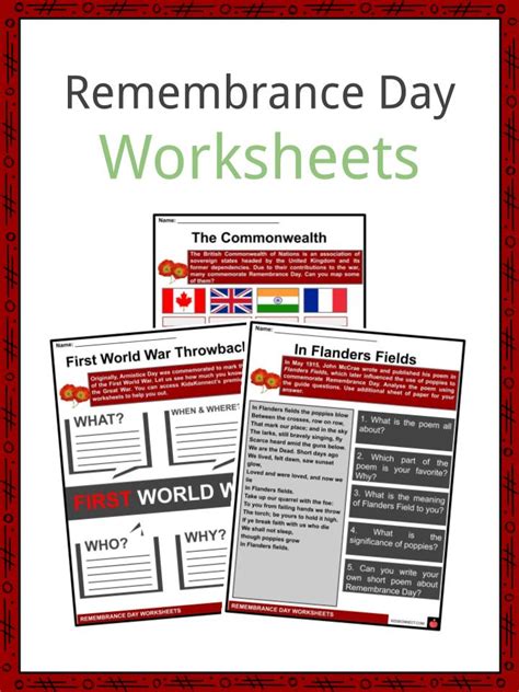 remembrance day facts worksheets background  kids