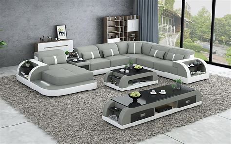 blaylock modern sectional sofa led light grey white dqsly