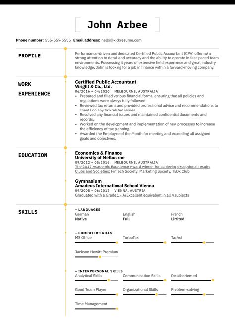 certified public accountant cpa resume  kickresume