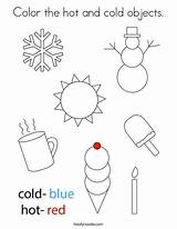 Cold Hot Coloring Objects Color Worksheets Kindergarten Preschool Noodle Twisty Weather Kids Activities Choose Board Teaching sketch template