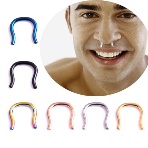 1 pair men nose ring stainless steel fake septum piercing body clip