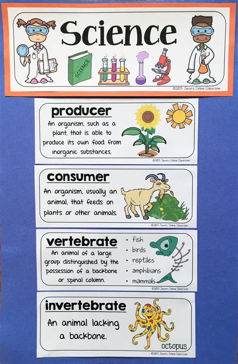 science vocabulary word wall cards  definitions pictures focus
