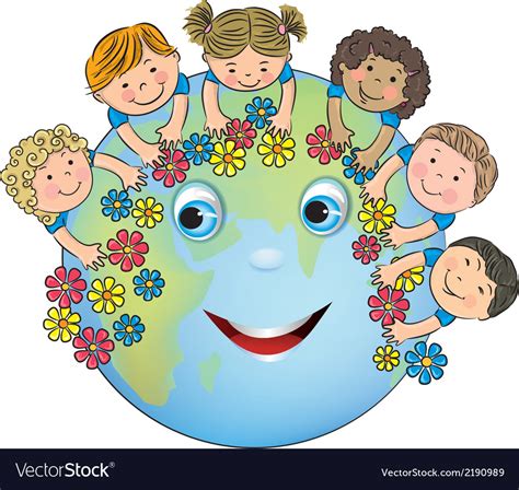 children hugging planet earth royalty  vector image