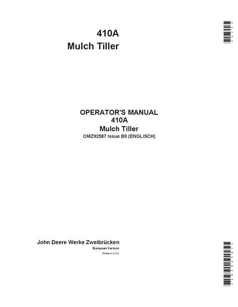john deere  mulch tillers omz operation  maintenance manual   service