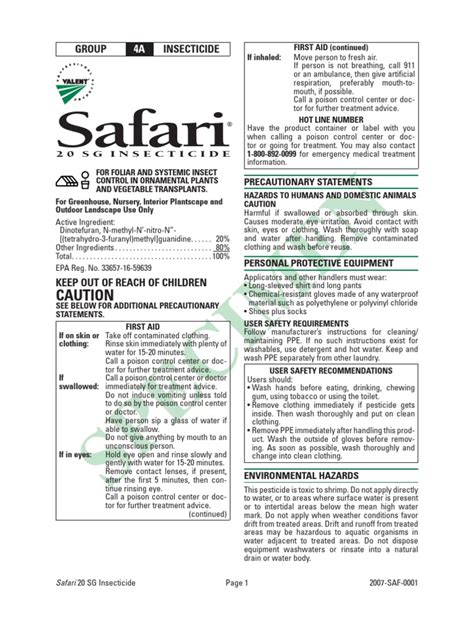 label safari insecticide usa  saf  safari  sg form   irrigation pump