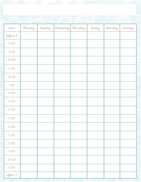 weekly schedule template jpg psd file  creativebalorina