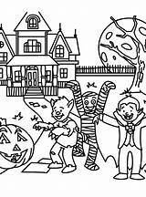 Halloween Coloring Pages Spooky Scary Print Costumes Fun Costume Safety Printable Tricking Treats Color Kids House Haunted Clipart Crayola Sheets sketch template