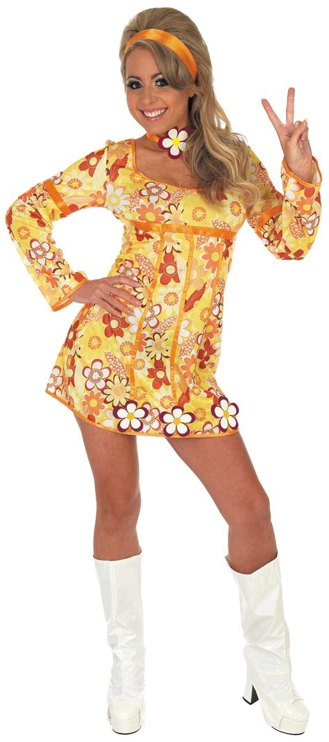 ladies yellow hippie dress costume   fancy dress adults womens ebay