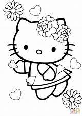 Coloring Kitty Hello Pages Valentine Valentines Printable Drawing Supercoloring Crafts Puzzle Flower sketch template