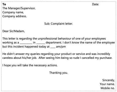 sample  complaint letter   person  unprofessional behavior