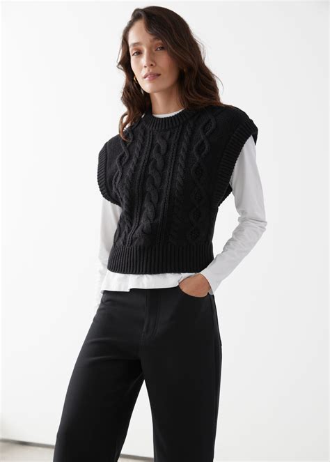 stories short fitted cable knit vest