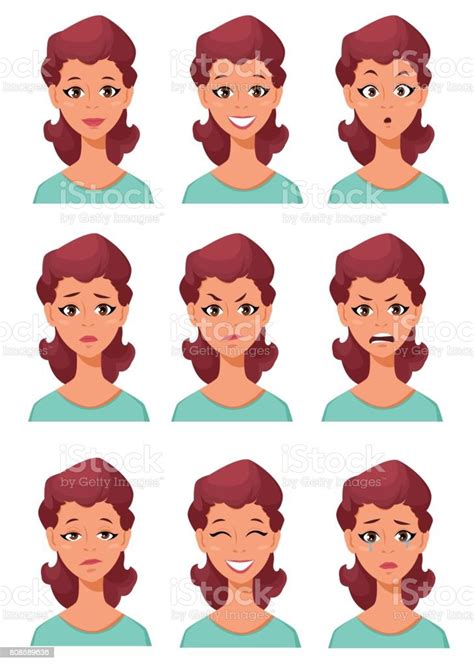 face expressions of a woman different female emotions set attractive