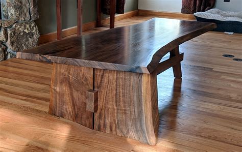 hand crafted mid modern walnut slab coffee table  kolva