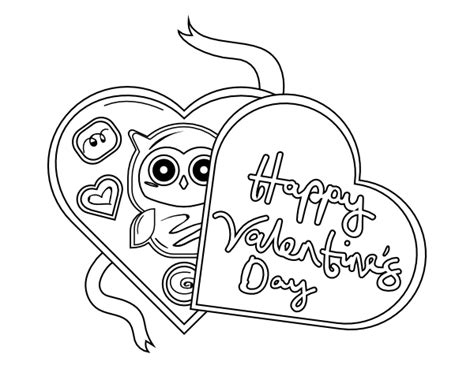 printable owl valentines day chocolates coloring page