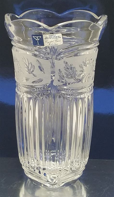 Vintage Retro 24 Lead Crystal Clear Industries Flower Vase Frosted
