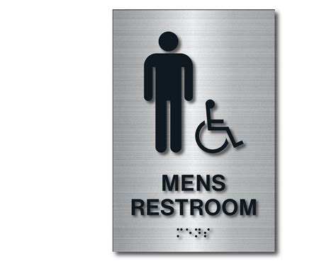 brushed aluminum braille handicap mens restroom sign