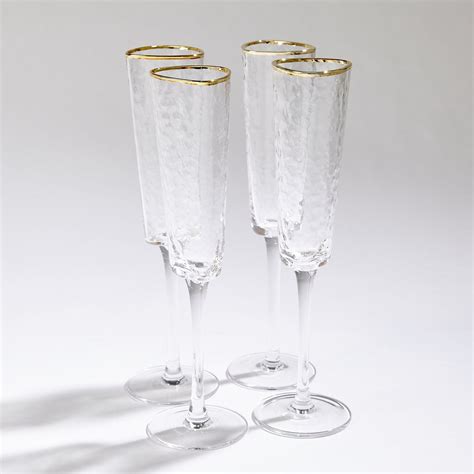 Global Views S 4 Hammered Champagne Glasses Clear W Gold Rim — Grayson
