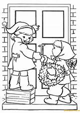 Pages Door House Decorating Children Coloring Sc St Christmas Holidays Color Open Coloringpagesonly sketch template