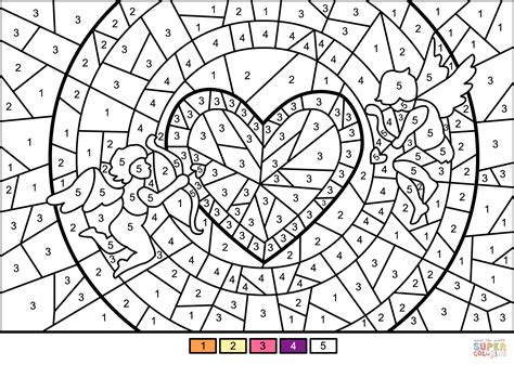 cupids  heart color  number  printable coloring pages