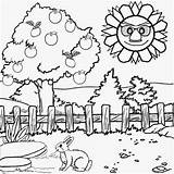 Coloring Pages Summer Scenery Kids Drawing Simple Nature Clipart Class Printable Activity Outline Landscape Color Farm Cute Scenes Garden Sun sketch template