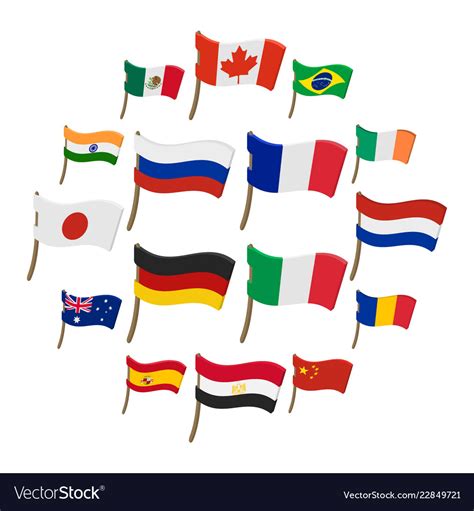 flag icons set cartoon style royalty  vector image