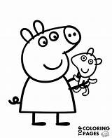 Peppa Teddy Coloring Bear Pig Pages Printable Color Print sketch template