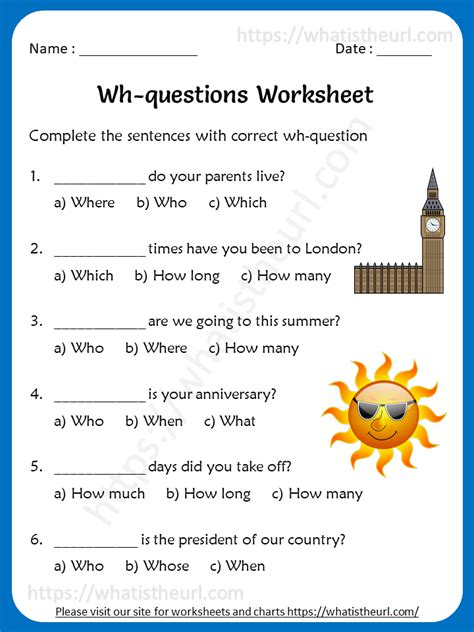 wh questions worksheets   grade  home teacher