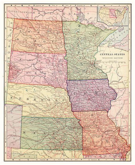 central states usa map  print  poster framed