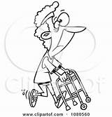 Walker Granny Exercising Healthy Her Outlined Illustration Toonaday Royalty Clipart Vector Grandparents sketch template