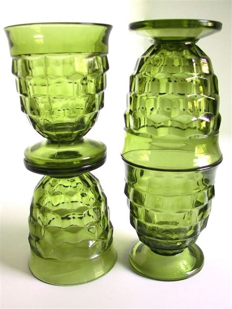 retro dishes 1970s glassware green footed vintage water