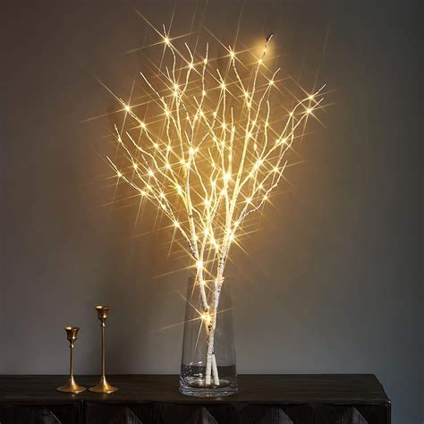 litbloom lighted twig branches  timer battery operated tree branch  warm white lights