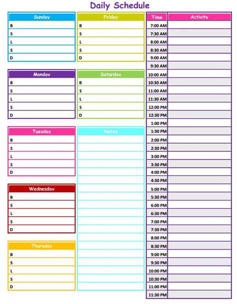 daily schedule daily schedule template daily schedule printable