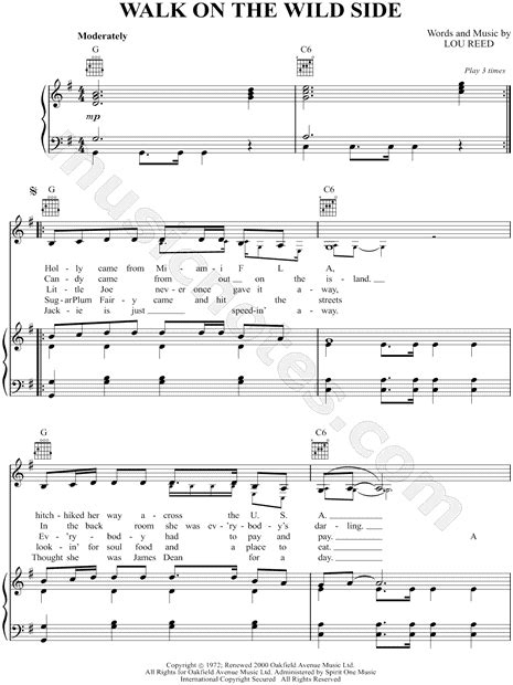 Lou Reed Walk On The Wild Side Sheet Music In G Major Transposable