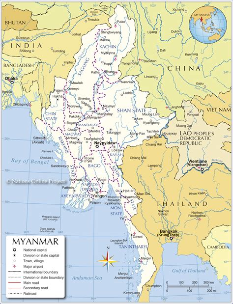 administrative map  myanmar burma nations  project