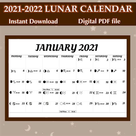 lunar calendar printable etsy