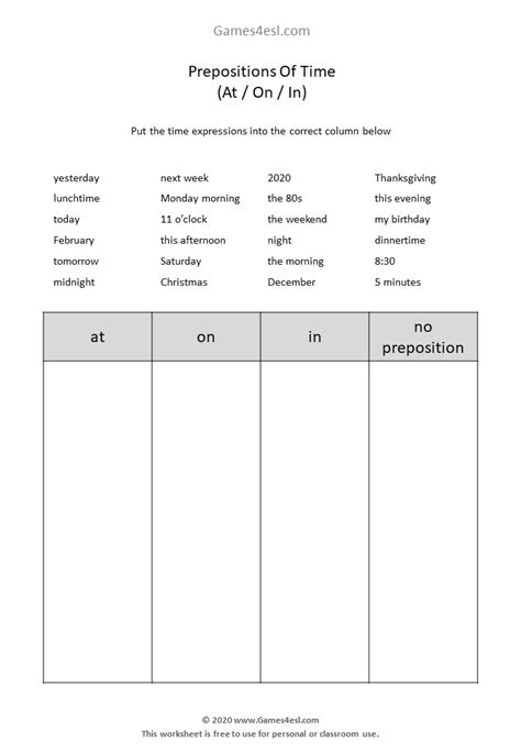 prepositions  time worksheet    time worksheets esl