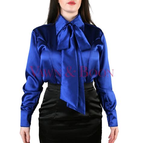 blue satin pussy bow blouse vawn and boon