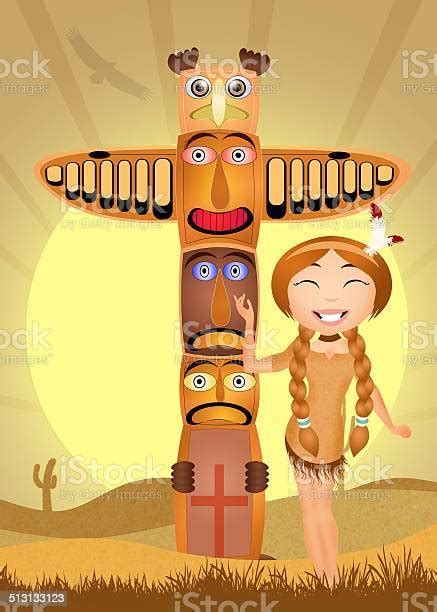 Indian Totem And Indian Girl Stock Illustration Download Image Now